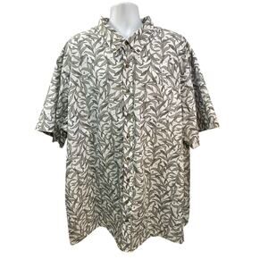 Harbor Bay Short Sleeve Button‑Up Shirt – Men’s 4XLT – Gray Leaves